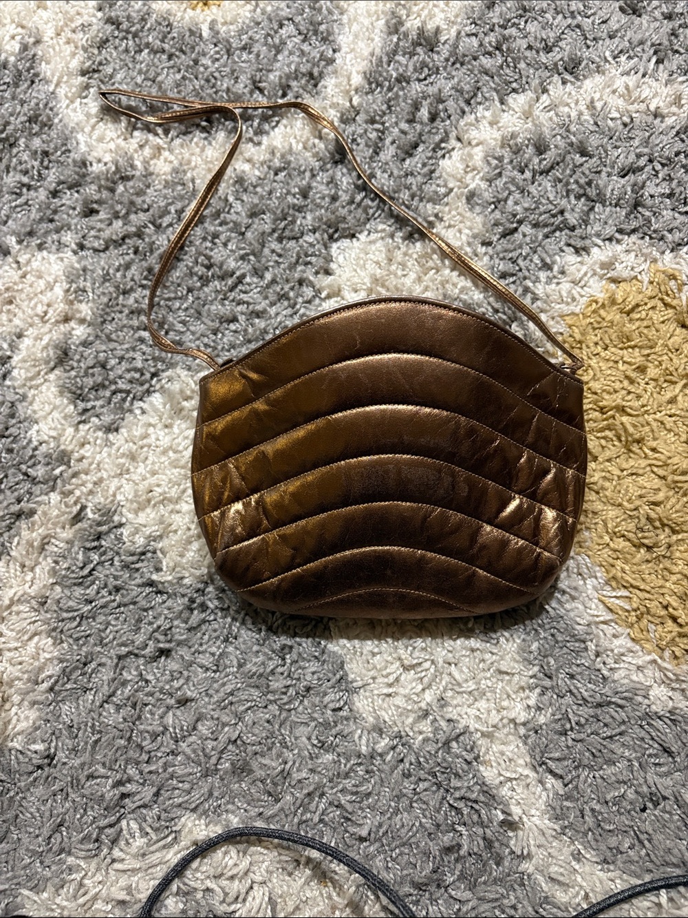 Metallic Brown Quilted Crossbody Bag - Women's Shoulder Bag